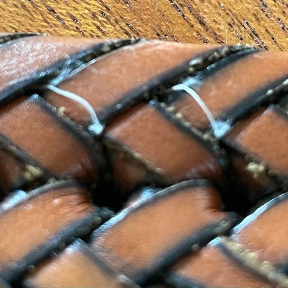 PGA Tour Men's Top Grain Leather Woven Braided Belt Brown Cognac Size 40